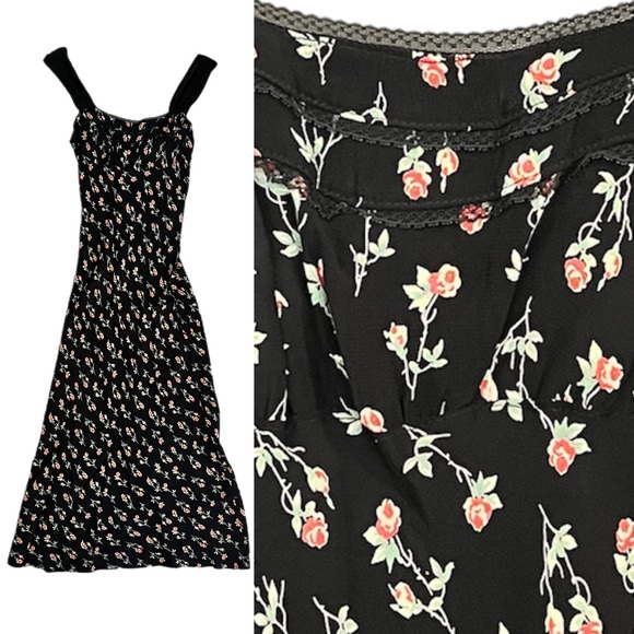Vintage Betsey Johnson New York Floral Rose & Sheer Mesh Maxi Slip Dress - Picture 1 of 8